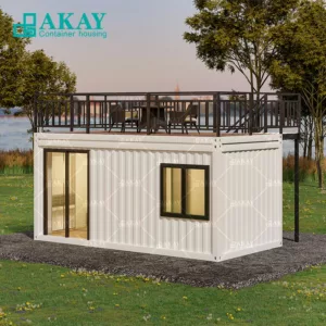 AKAY Modern White Wave Mobile Tiny Home Prefabricated House with Terrace Prefab House Detachable Container House (2)