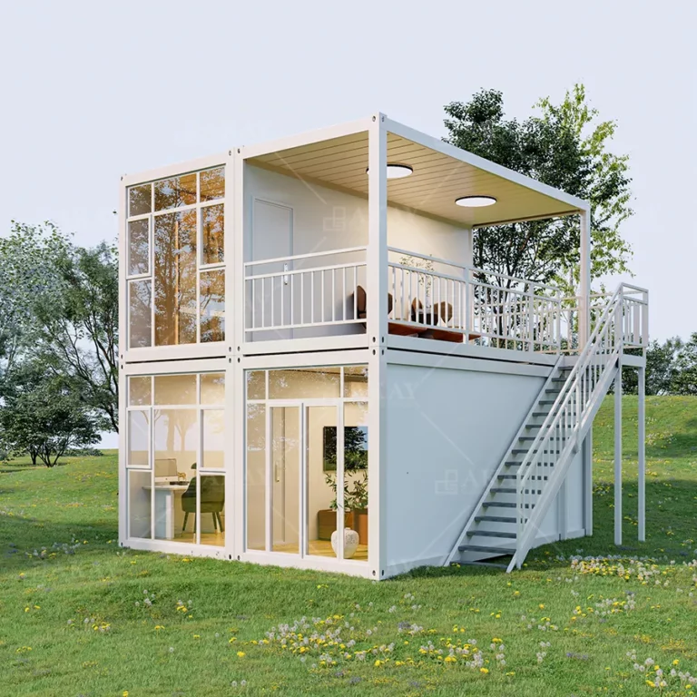 White two-story luxury villa modern apartment from Chinese prefabricated housing manufacturer US project-1004 (9)